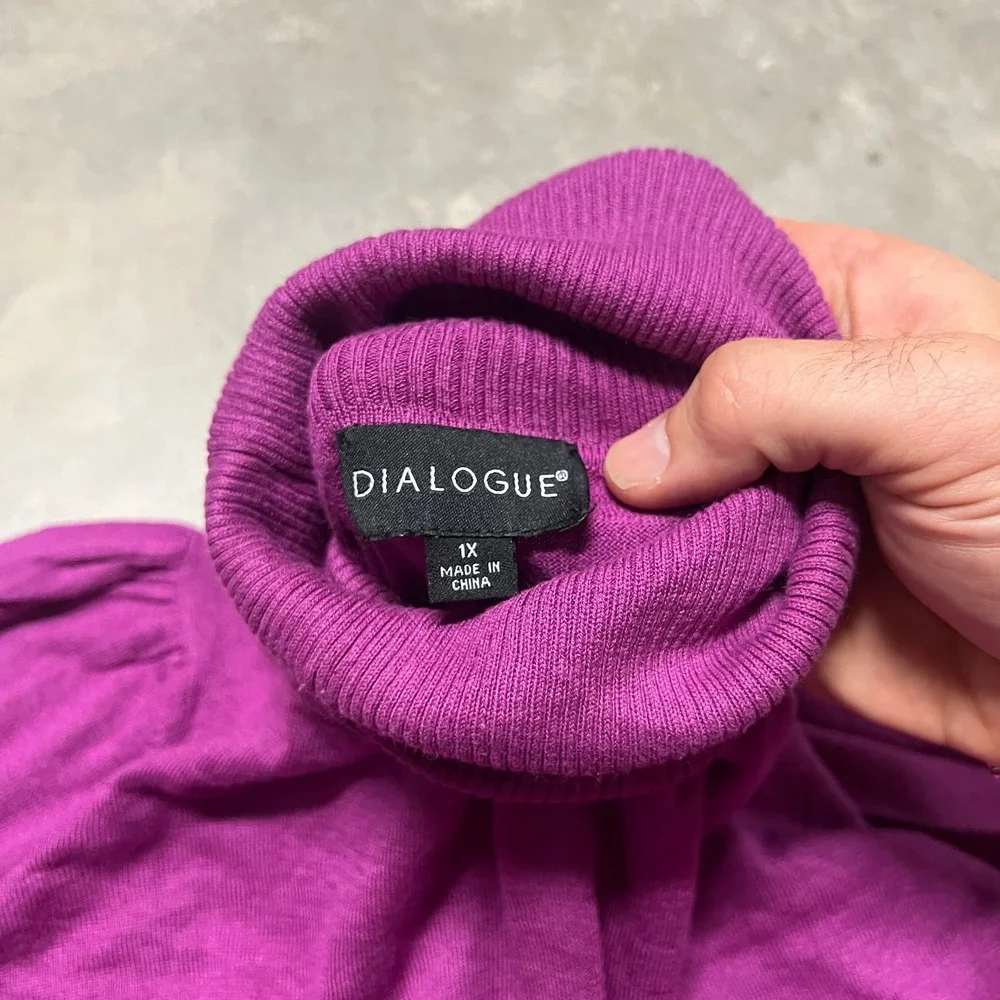 Dialogue Silk Cashmere Blend Turtleneck Sweater Purple Puff Shoulder Women 1X